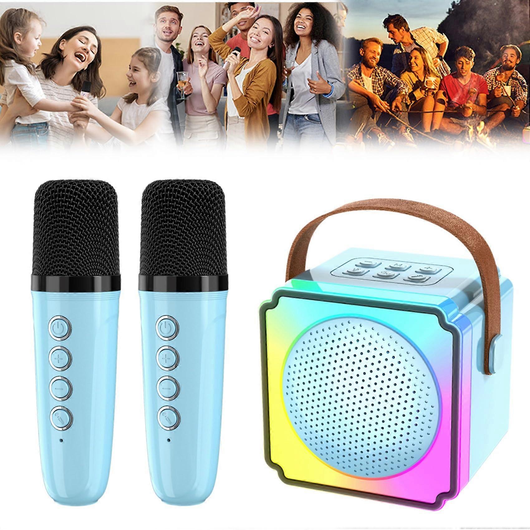 Glistenwing Mini Karaoke with 2 Wireless Microphones, 6 Colors Lights(Blue)