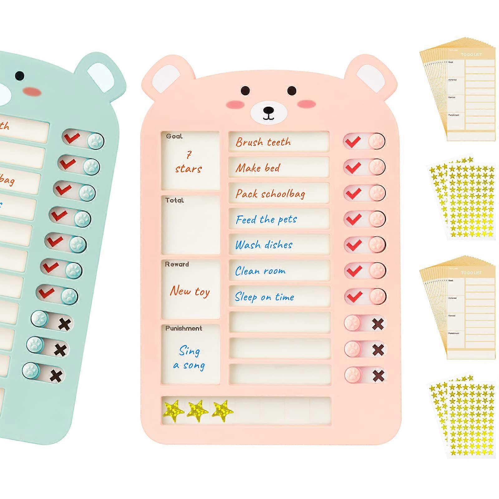 Planning Board and Chore Board for Kids - Daily and Weekly Planner for Adults, Multi-Child Chore Chart, Reward and Behavior Chart in Pink and Blue