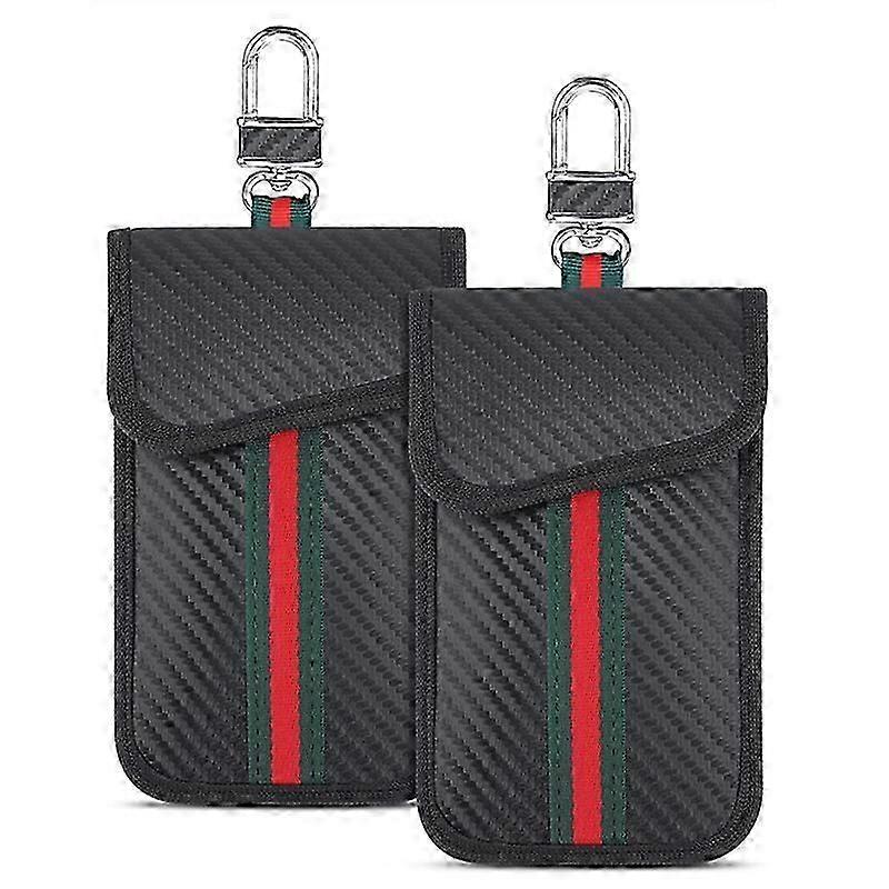 2 Pack Faraday Bag for Car Key Fob,Carbon Fiber Fabric Car Key RFID Signal Blocking Pouch Keyless Signal Block Key Case for Car Security Anti-Theft Re