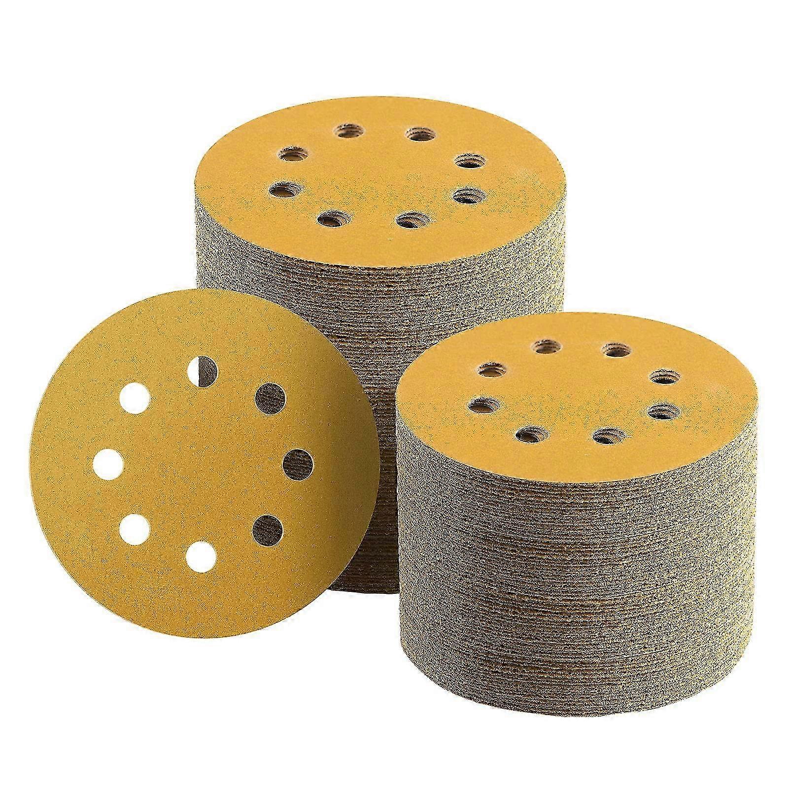 100 Pcs 5 Inch Sanding Discs Hook and Loop, 220 Grit Sandpaper Suitable for Woodworking or Automotive, 8 Hole Premium Dustless Random Orbit