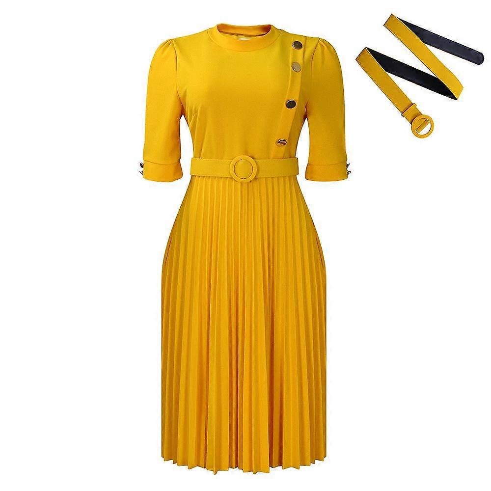 Plus Size Summer Women's Dress Temperament Solid Color Pressure Pleat Button Dresses
