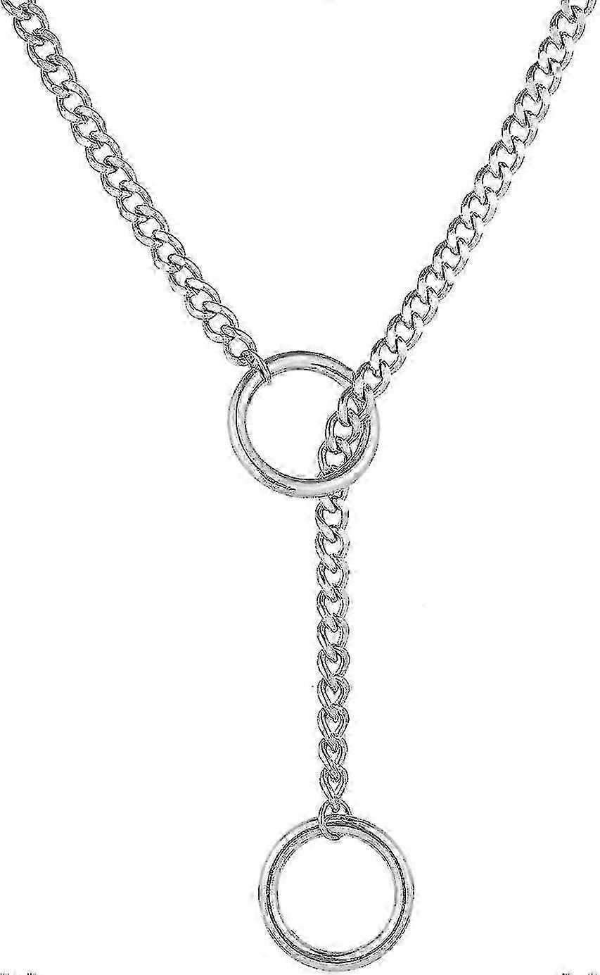 ハートOリングスリップチェーンネックレス-ステンレス鋼キューバパンクロックカラー調節可能なラリアットYネックレスシルバー