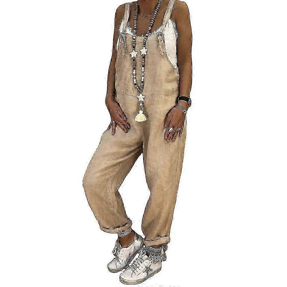 Kvinders afslappede løse lange cykelbukser jumpsuits Samlet forår sommer Baggy bomuld linned look Rompers