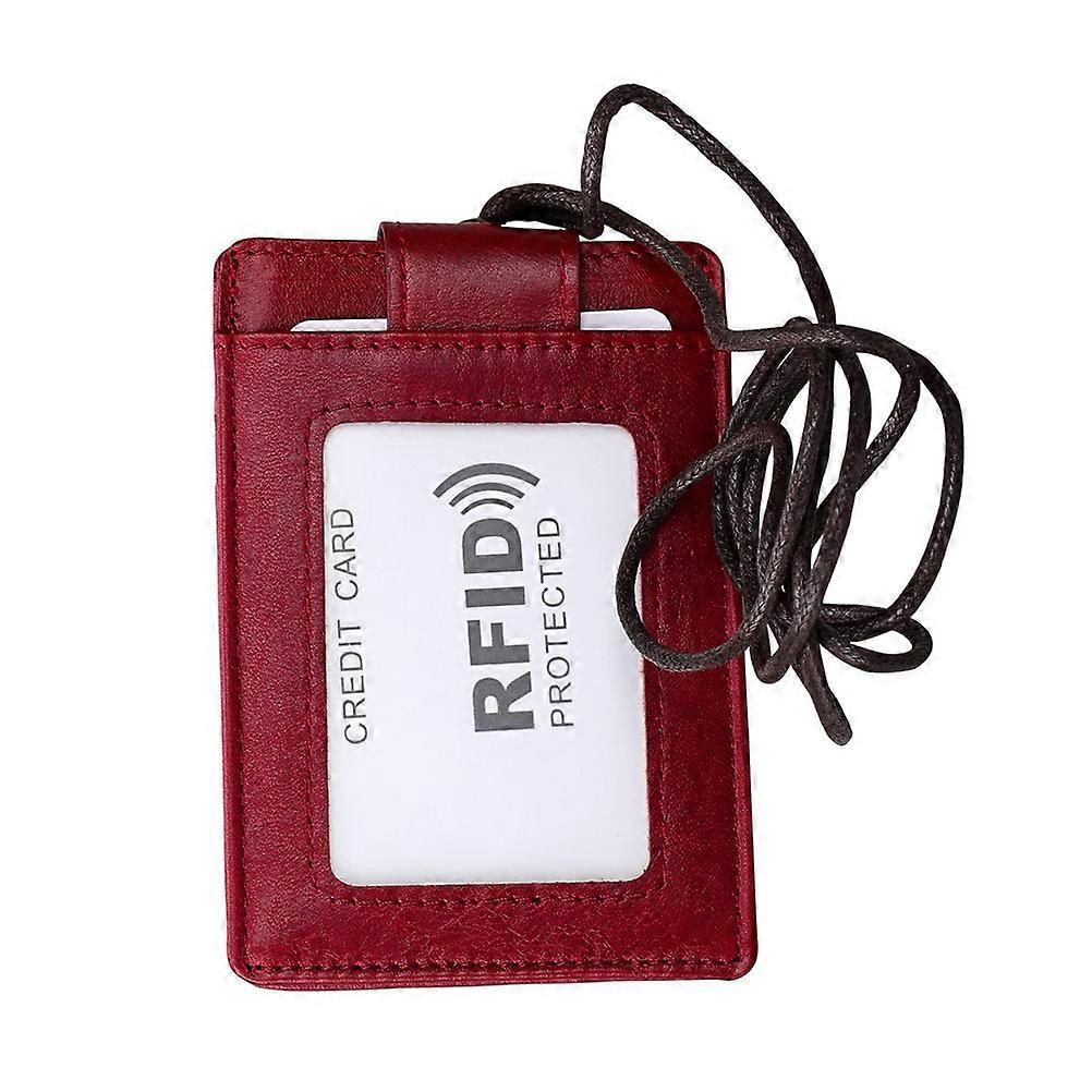 Porte-carte d’identité pour longe en cuir Porte-cartes Protection RFID Paquet de documents de voyage Rouge 1Pack