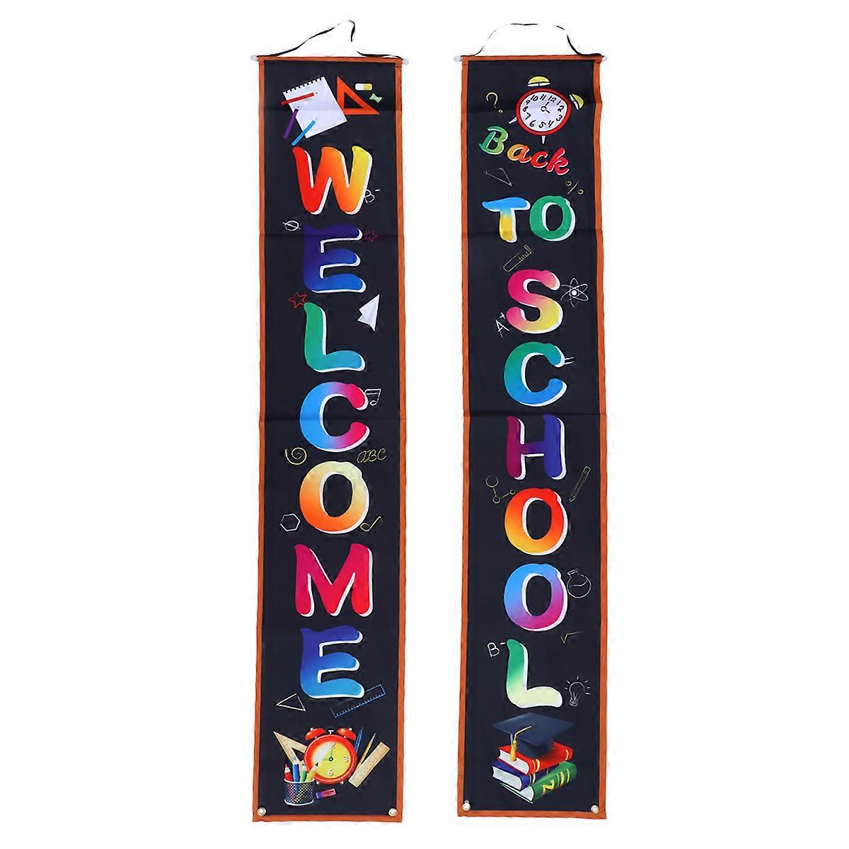 Hanging Sign Banner Back To School Door Curtain Welcome School Banner Decoration Assorted Color 180x32x1 Cm 1 Pair