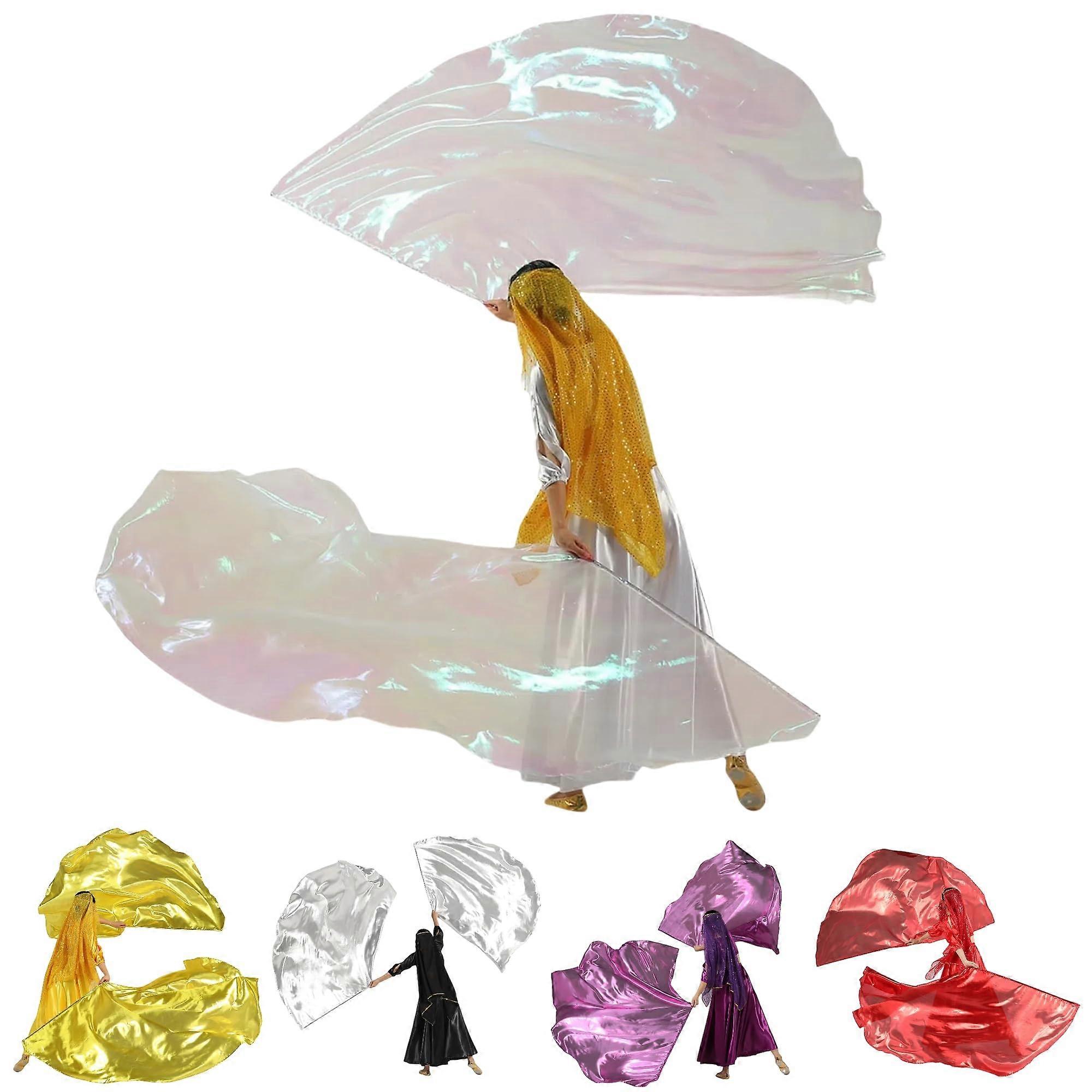 Worship Flags 2 Pieces Semicircle Praise Dance Flags with Flexible Pole Transparent White for Church Performance