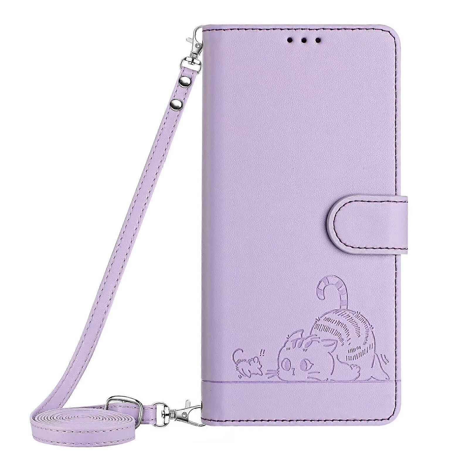 Wallet Case with RFID Blocking, Purple PU Leather Cat Mouse Pattern, Card Slot and Lanyard for Samsung Galaxy Note 20 Ultra