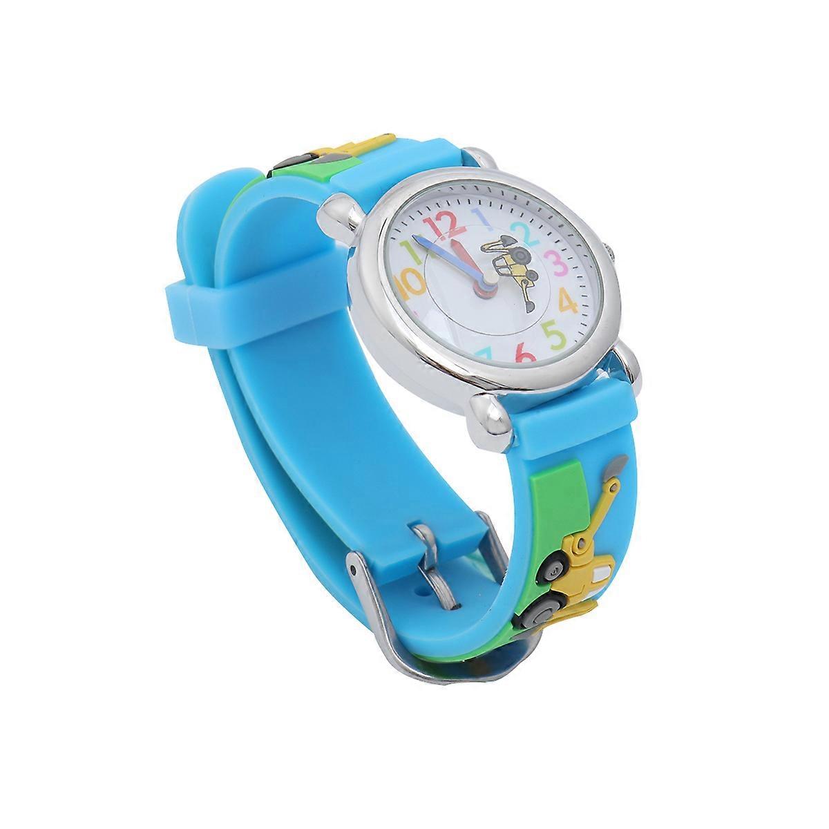 Waterproof Watches for Children Creative Cartoon Engineering Vehicle Quartz Watch for Kids Blue Color 1Set