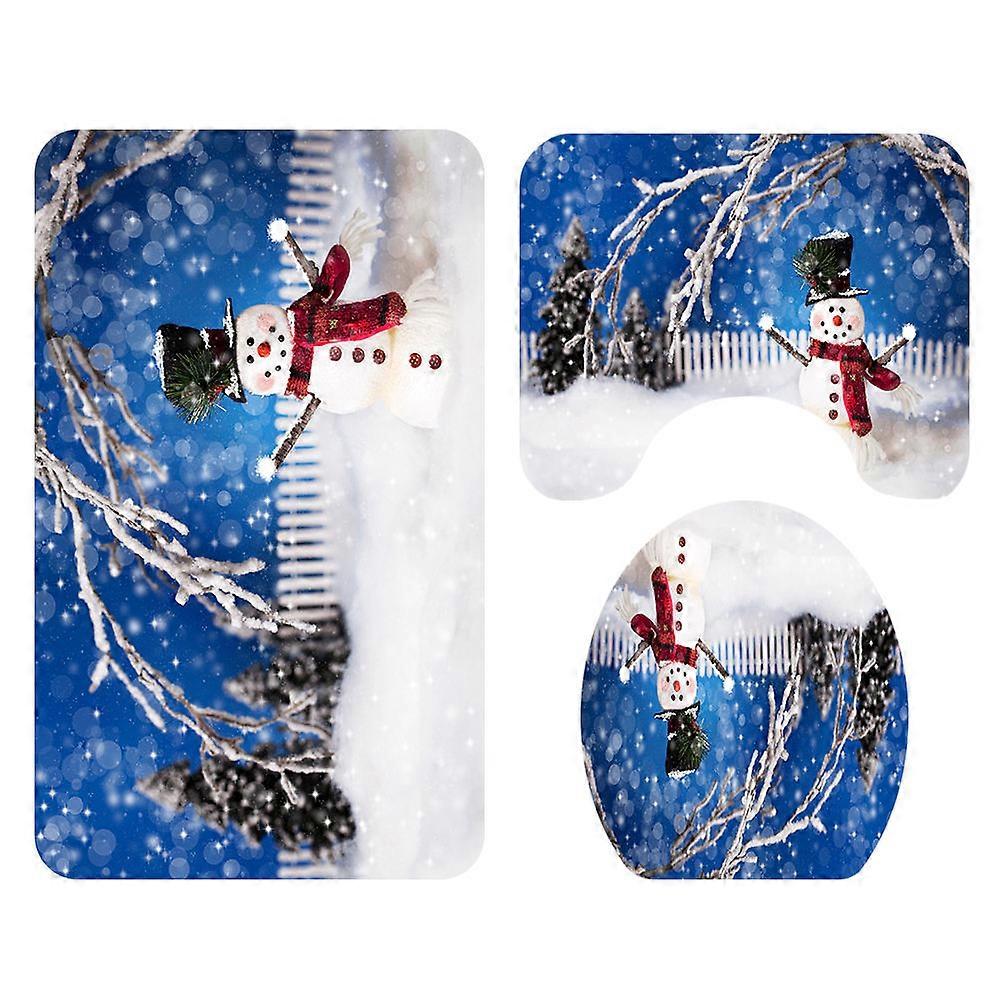 Toalettsitsöverdrag Set Tvättrumsmatta Anti-Slip Fuktavdunstning Rektangulär form för hem Badrum och hotell Blå Polyester