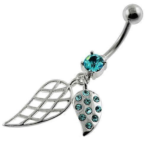 Dangling Jewelled Leaf Belly Button Ring