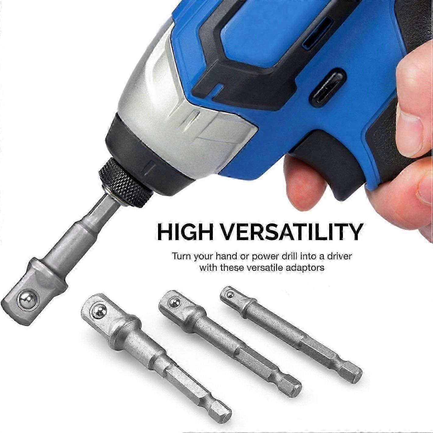 Adapter hexagon to 1/4" 1/2" 3/8" square - 3 pieces hex socket adapter socket adapter socket wrench wrench nut set connection extension for cordless s