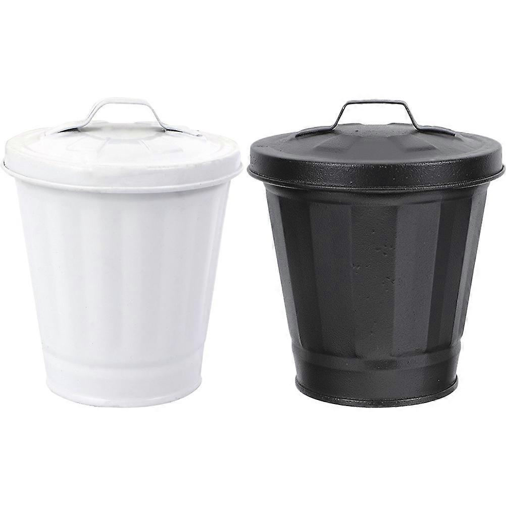 Mini Trash Can Small Desktop Garbage Bin Galvanized Iron Odor Blocking 2Set