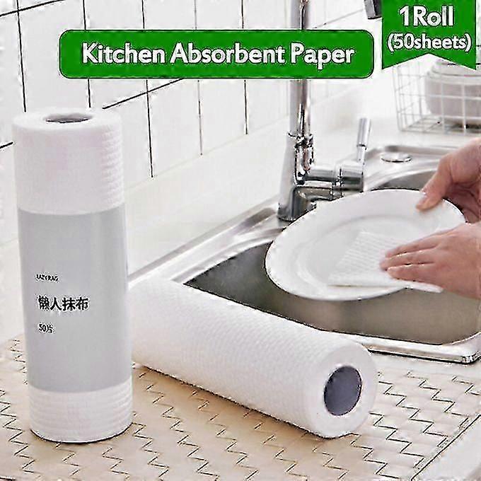 50 Sheets Non-woven Cloth Sackcloth Lazy Rag Dry And Wet Kitchen Paper Towel Roll Paper Absorbent Oil And Water Absorption Clean Stove/ Tableware/ Wok