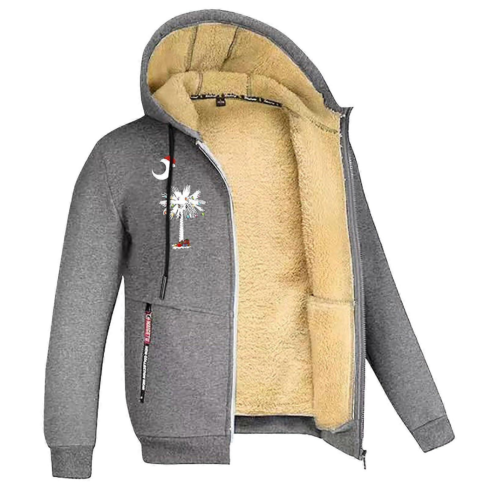 Men's Long Winter Coat with Thick Fleece Lining, Parka Style, Quilted Sweat Jacket, A6 Grey, Size XL