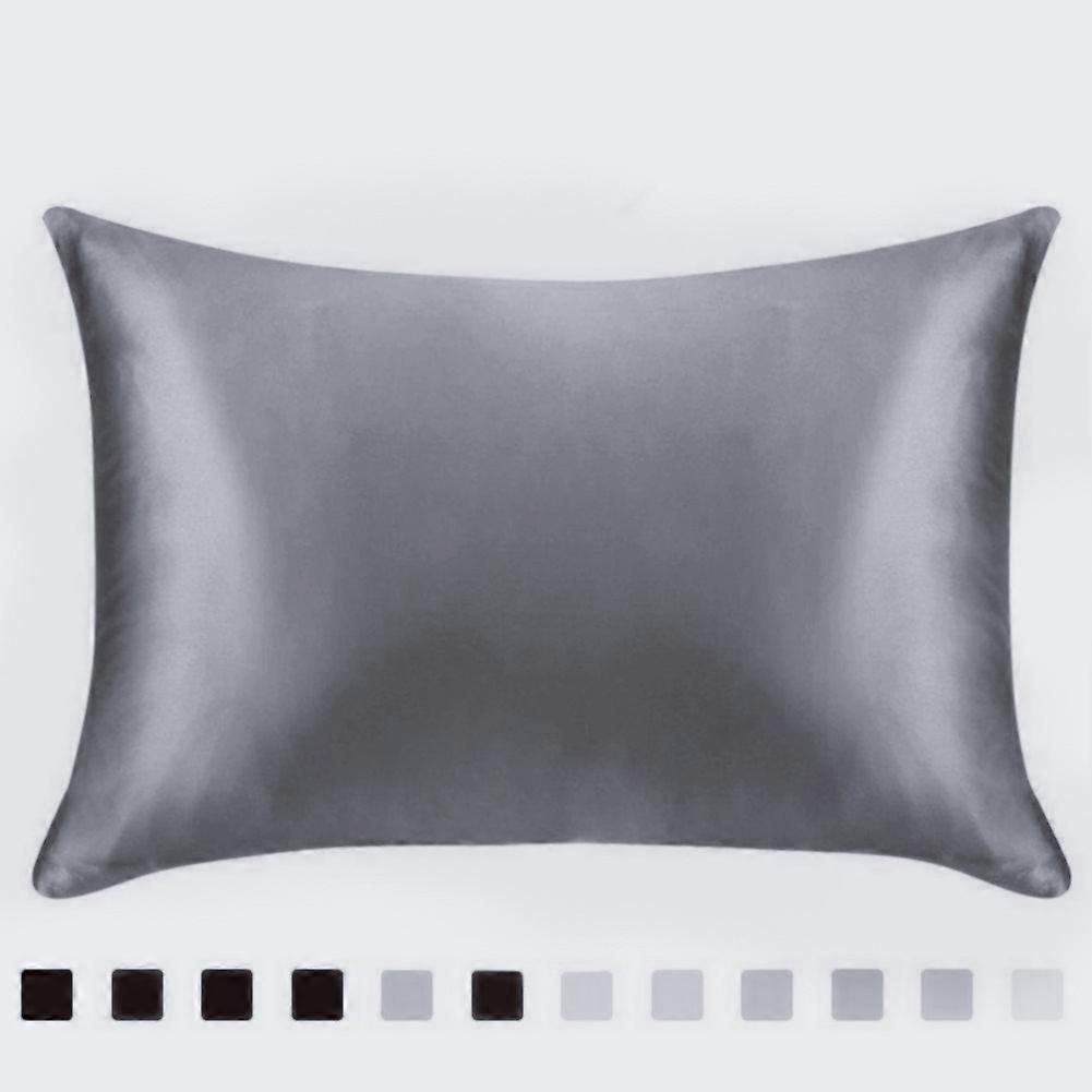 Solid color imitation silk pillowcase - size 50X75CM a pair - pillowcase dark gray. Bedding.