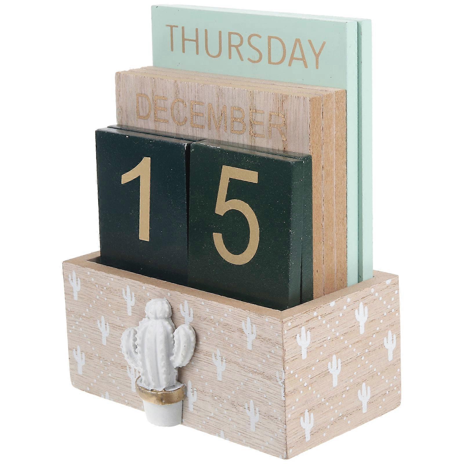Date Blocks For Desk Rustic Wooden Block Calendar Month Date Display 14.5X11.5CM 1Pack