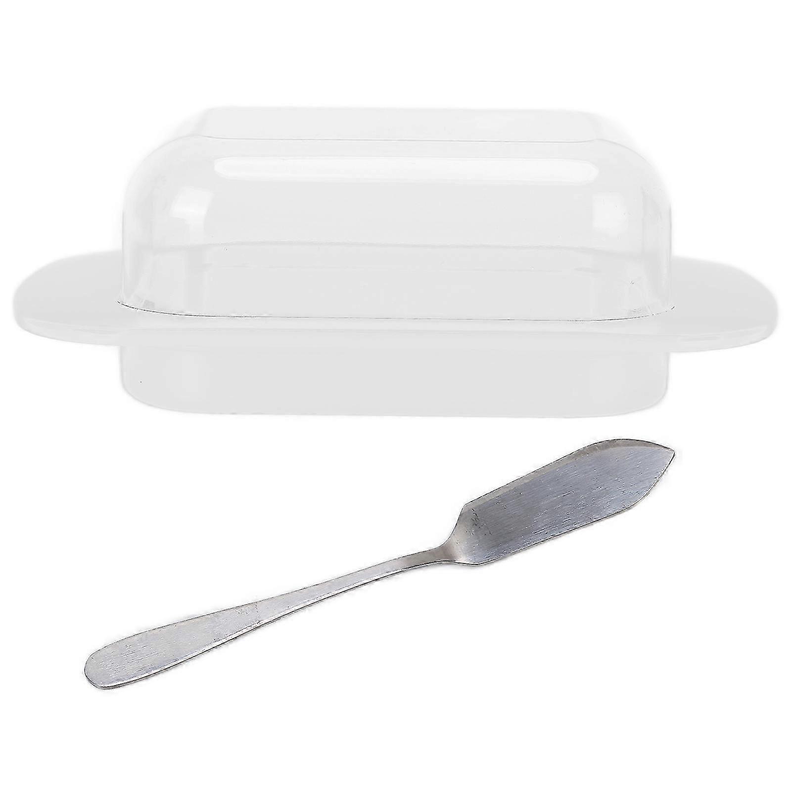Rectangular Butter Container with Lid and Knife, Small Cheese Dish Holder Tray for Kitchen Use