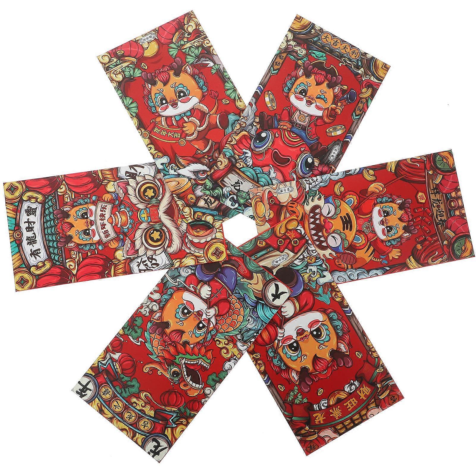 Chinese New Year Hong Bao Red Envelopes Dragon For Lunar New Year Gifting 6Pcs