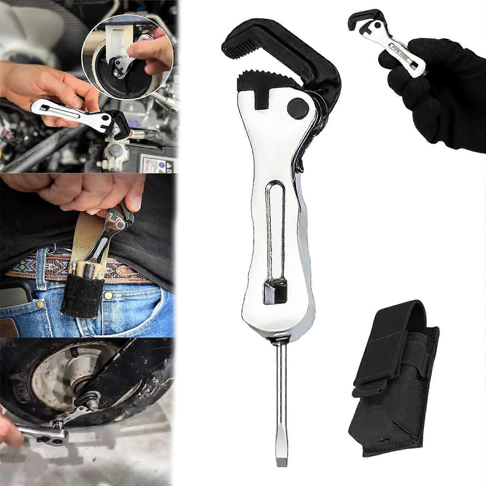 Micro Stubby Pipe Vise Wrench 2024 Model, Self-Adjusting, Portable 2-in-1 Wrench Tool for Tight Spaces with Pouch