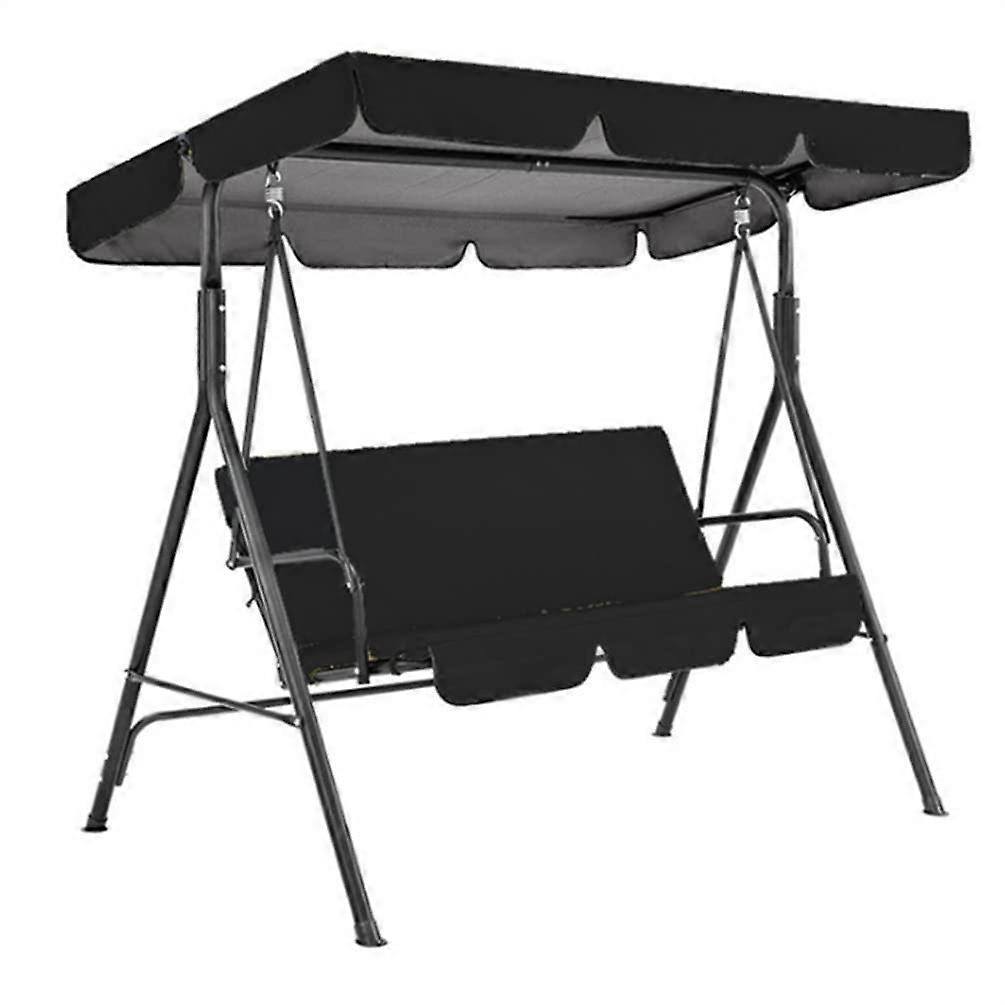 Outdoor Garden Canopy Swing Chair Adjustable Canopy Removable Cushion Black Patio Poolside Porch Swing Seat 190x132x15cm
