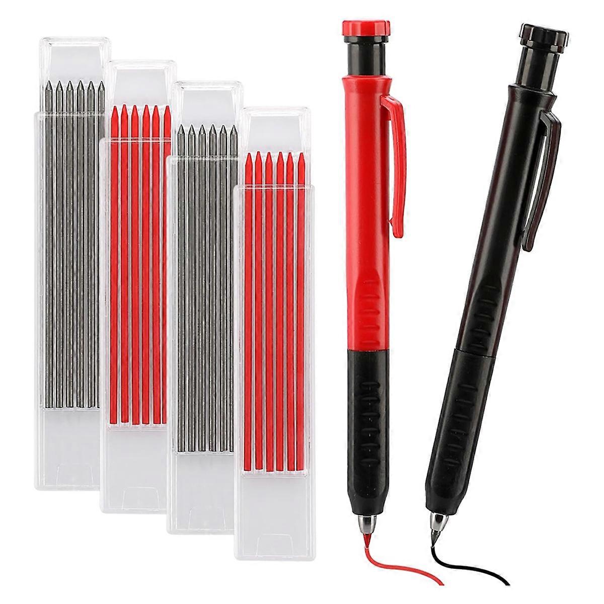 Mechanical Carpenter Pencil Set - 2 Carpenter Pencils with 24PCS 2.8mm Refills & Built-in Sharpener,Construction Pencils