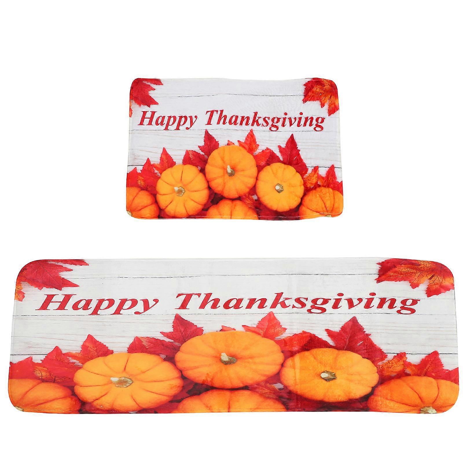 Pumpkin Kitchen Rug Non Slip Floor Mat for Home Use 2Pcs Multi Color Polyester