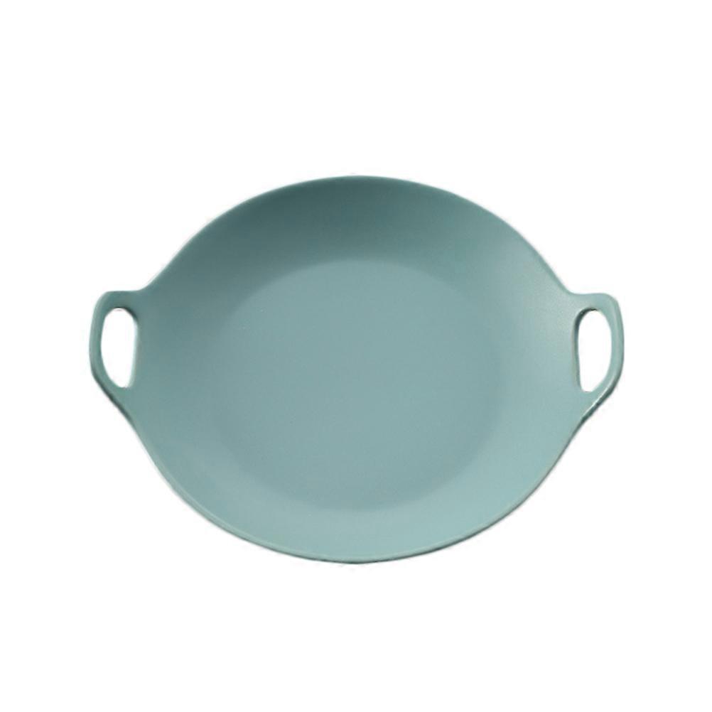 Ceramic Tray Simple Design Round Porcelain Fruit Salad Serving Home Use Cyan 8 Inches 1Pcs