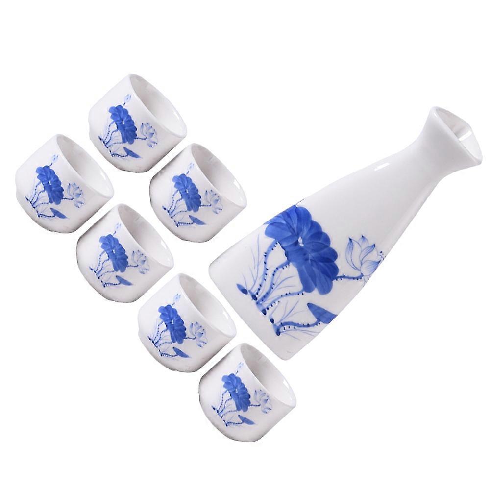 Aesthetic Mug Vintage Style Wine Glasses Triangle Shape Serve Hot or Cold Drinks Blue 7Pcs