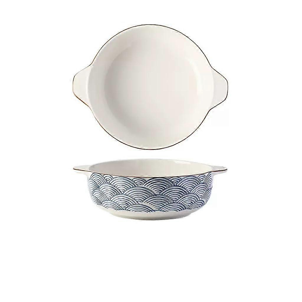 Binaural Ceramic Soup Bowl in Japanese Style, Extra Large Noodle Bowl, Deep Household Bowl (A-Small)