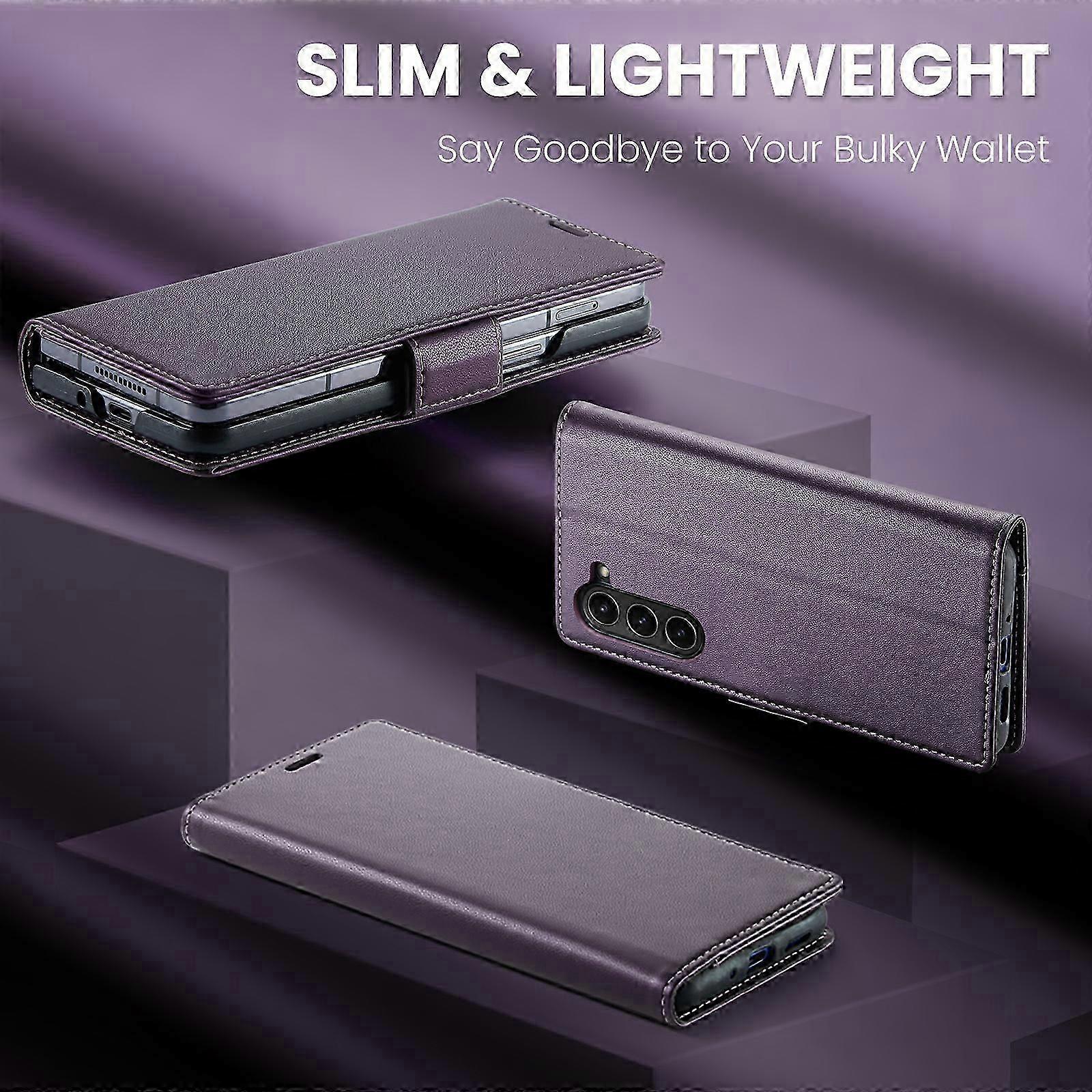 RFID Engelleme Kart Tutuculu Samsung Galaxy S24 Cüzdan Kılıfı, Kickstand Flip Folio Deri Telefon Kılıfı Cüzdanı ile uyumlu