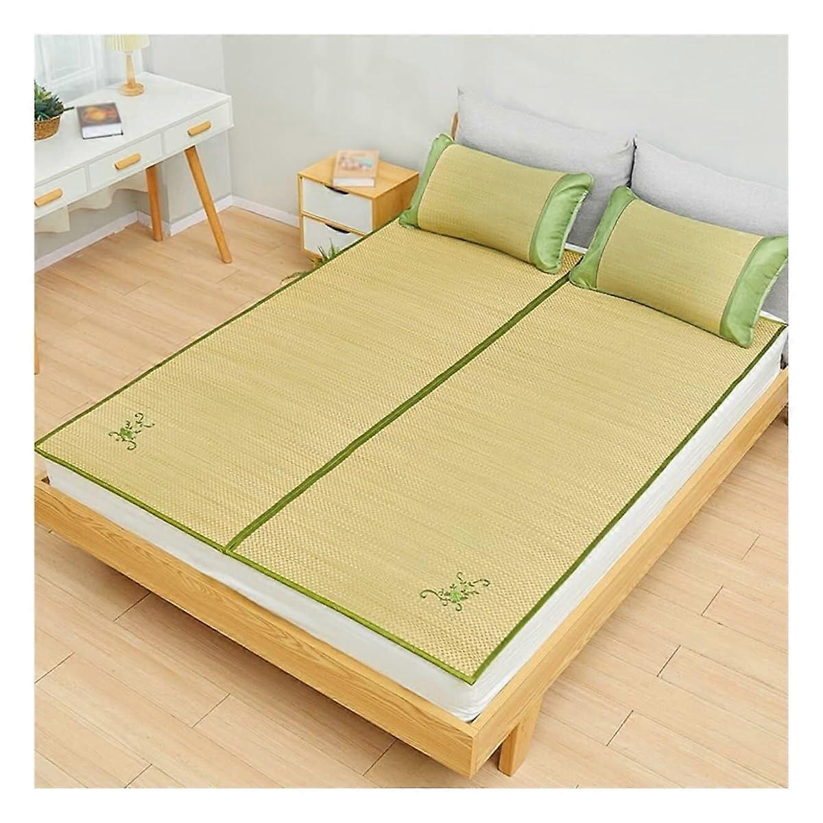 Summer Cooling Sleeping Pad, Summer Bamboo Bedding Natural Cool Straw Mat for Bed Mattress Foldable Refreshing (A, 1.8 * 1.98m) 1.8*1.98m A
