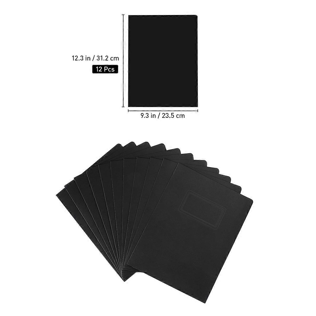 Black Paper File Folder A4 Size Document Storage Labeling Office Supplies Elegant Design 12Pcs