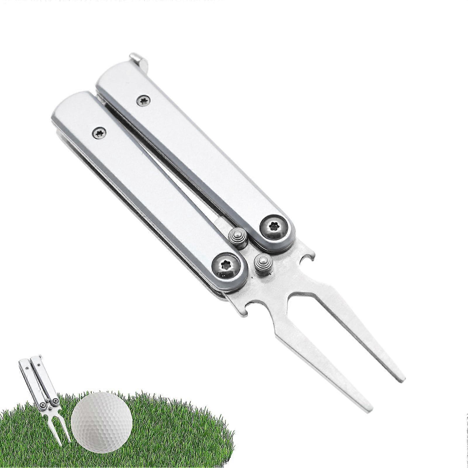 Golf Multifunctional Tool Portable Divot Green Maintenance Device, Beer Opener Silver