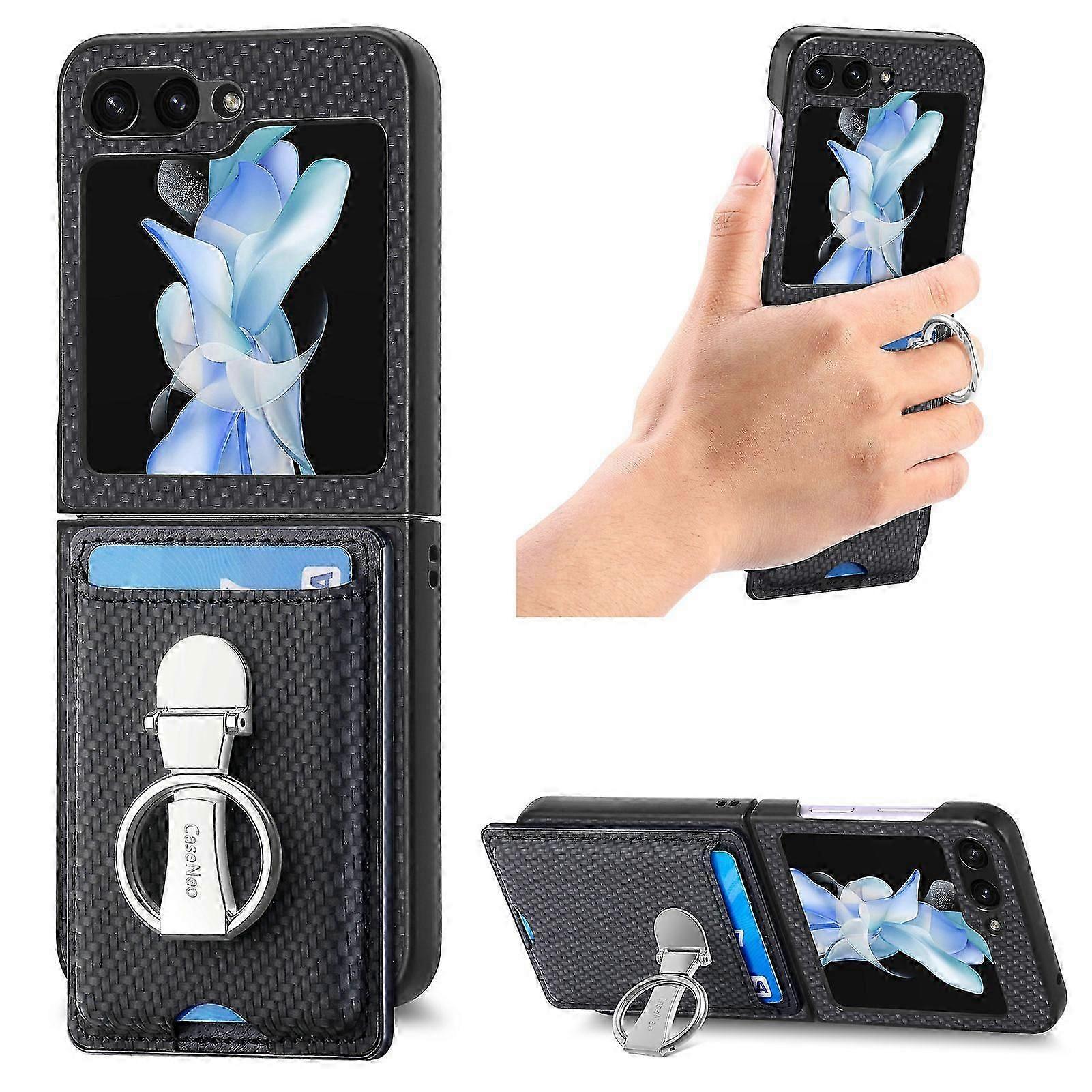 For Samsung Galaxy Z Flip 6 with Built-in Rotate Ring Stand and Wallet Phone Case ,PU Leather Protective Kickstand Case for Samsung Galaxy Z Flip 6