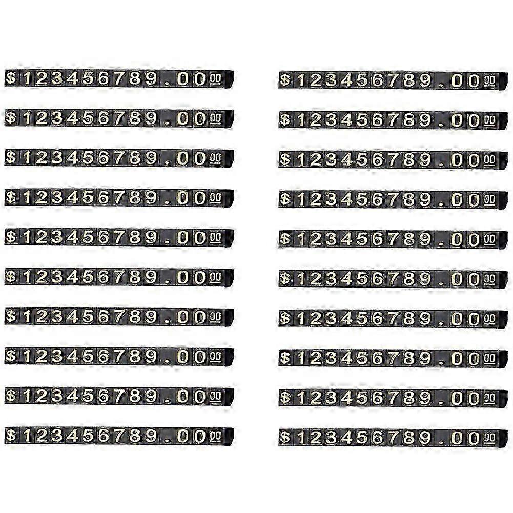 20 Sets Price Display Square Adjustable Price Tag for Price Display Counter Stand Number Letter Dollar Price Block Kit S--Black Gold