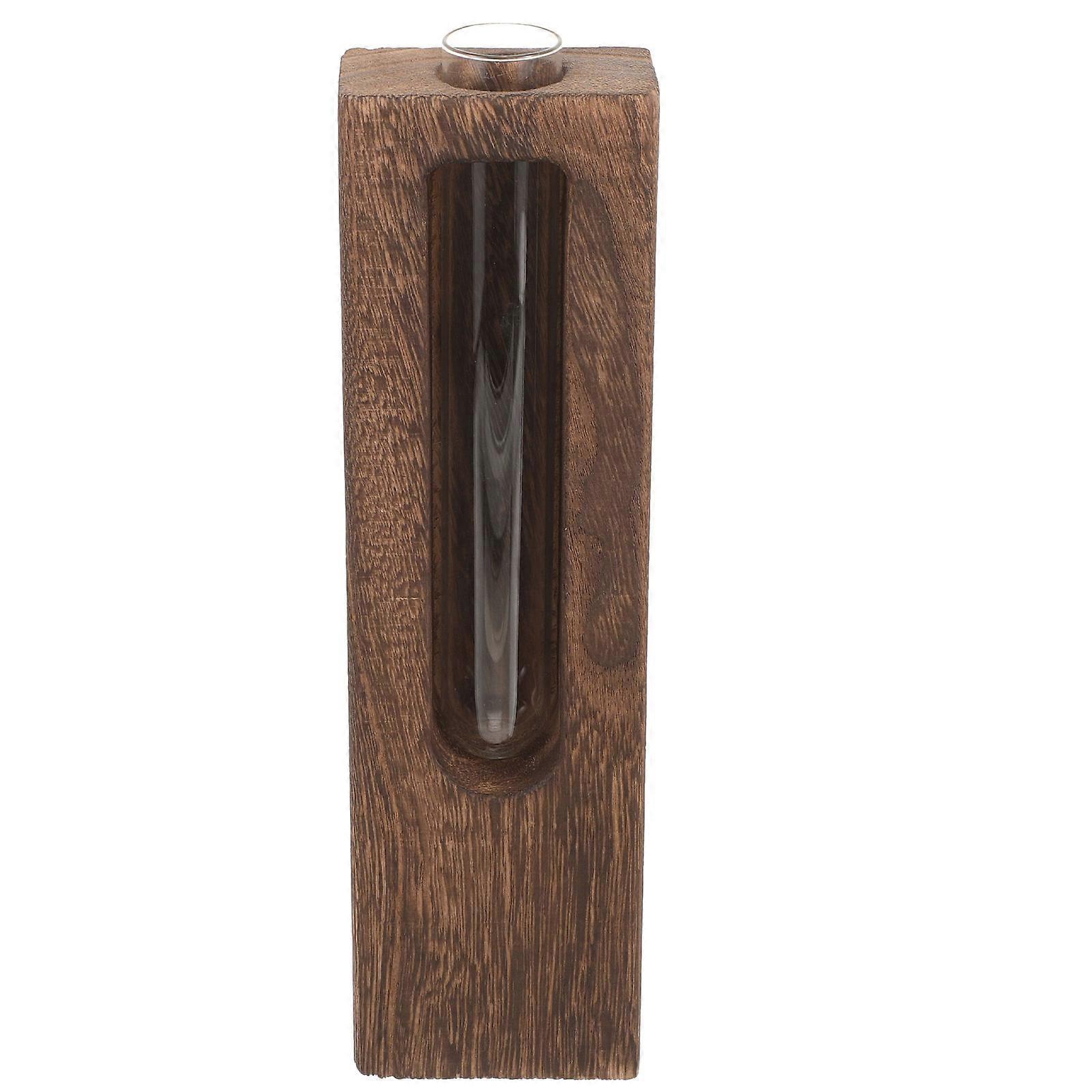 Wall Mount Flower Vase Home Wall Planter Rectangular Wooden Hydroponic Plant Display Coffee 28.5X7.7CM 1Pcs
