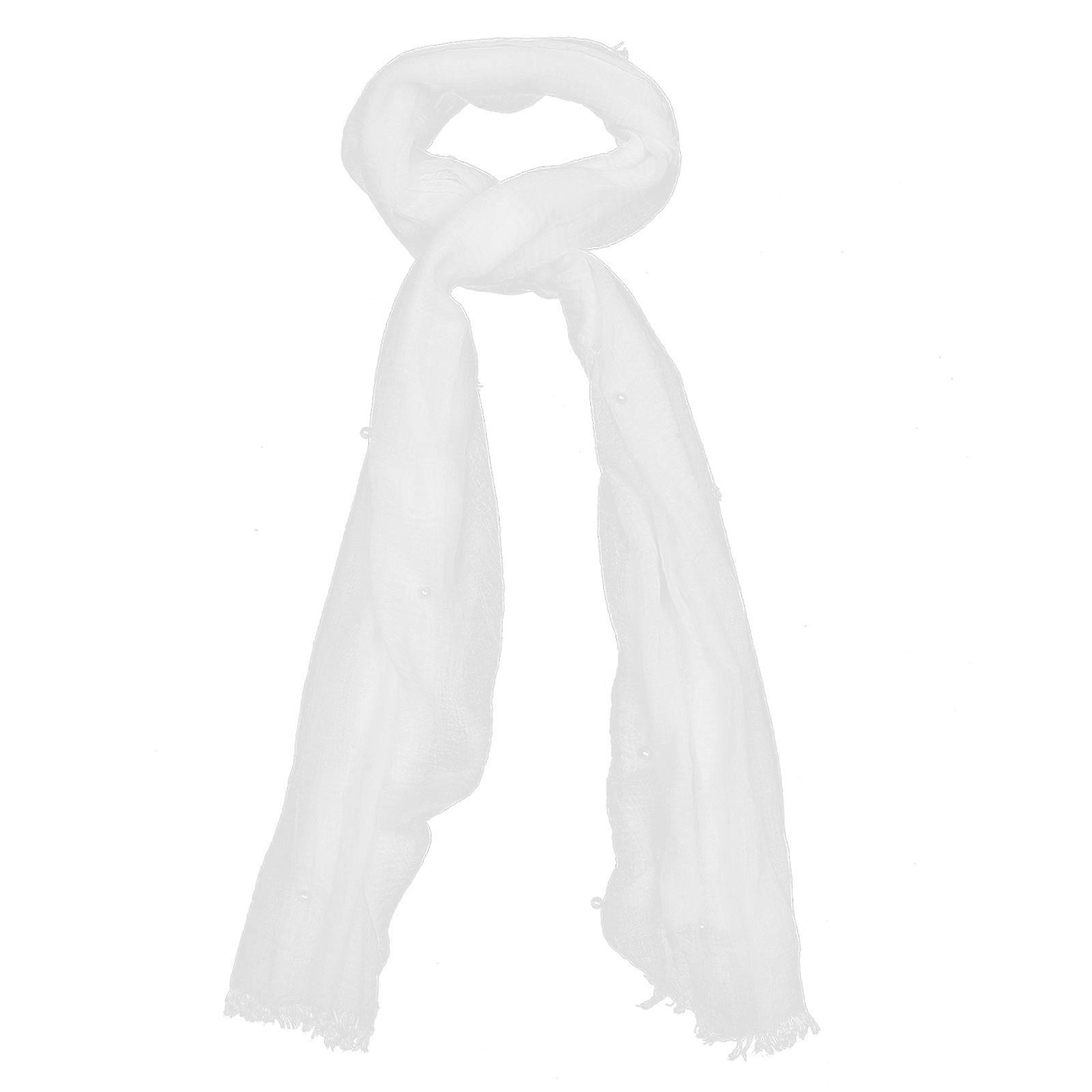 White Cotton MultiPurpose Shawl Scarf for Outdoor Use with Pearl Decoration, Comfortable and Durable