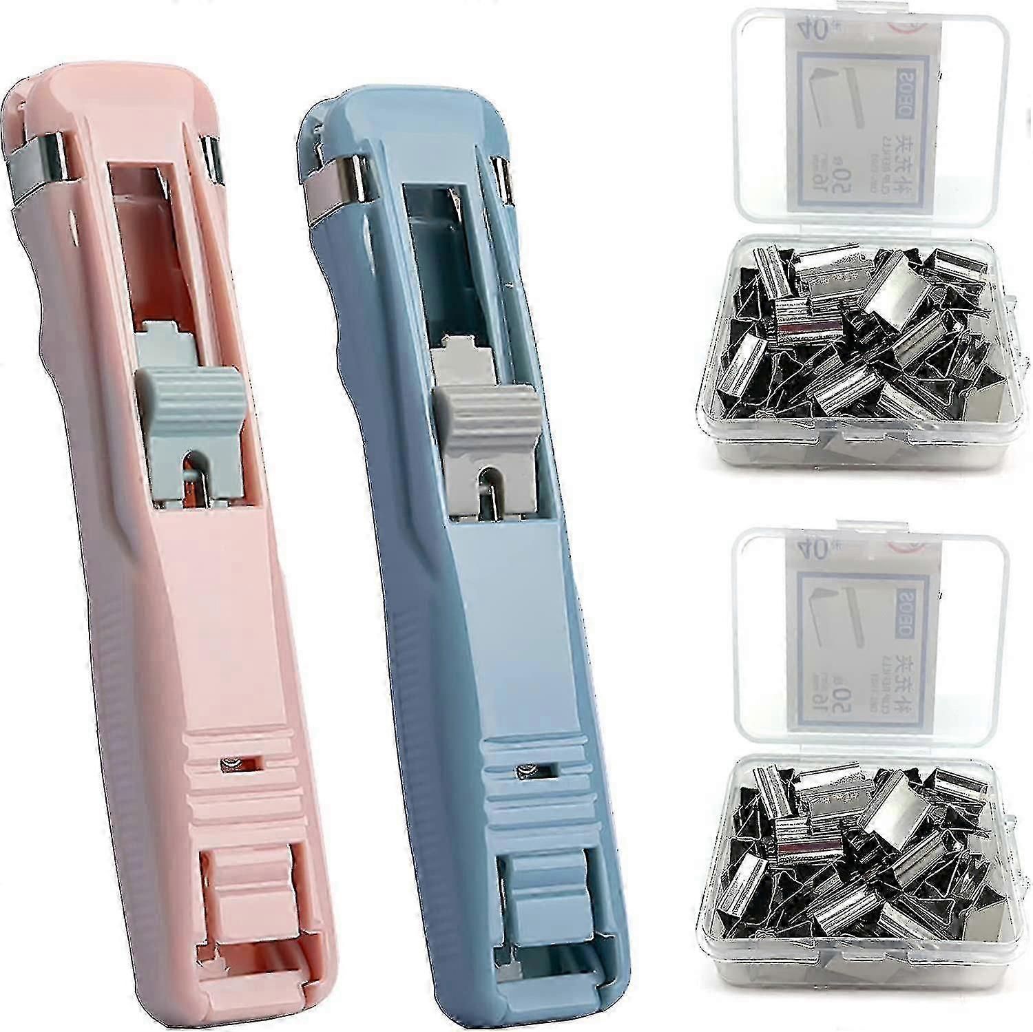 Handheld Portable Clam Clip Dispenser & Paper Stapler - Includes 2 Clip Sliders and 100 Extra Clips for Easy Binding