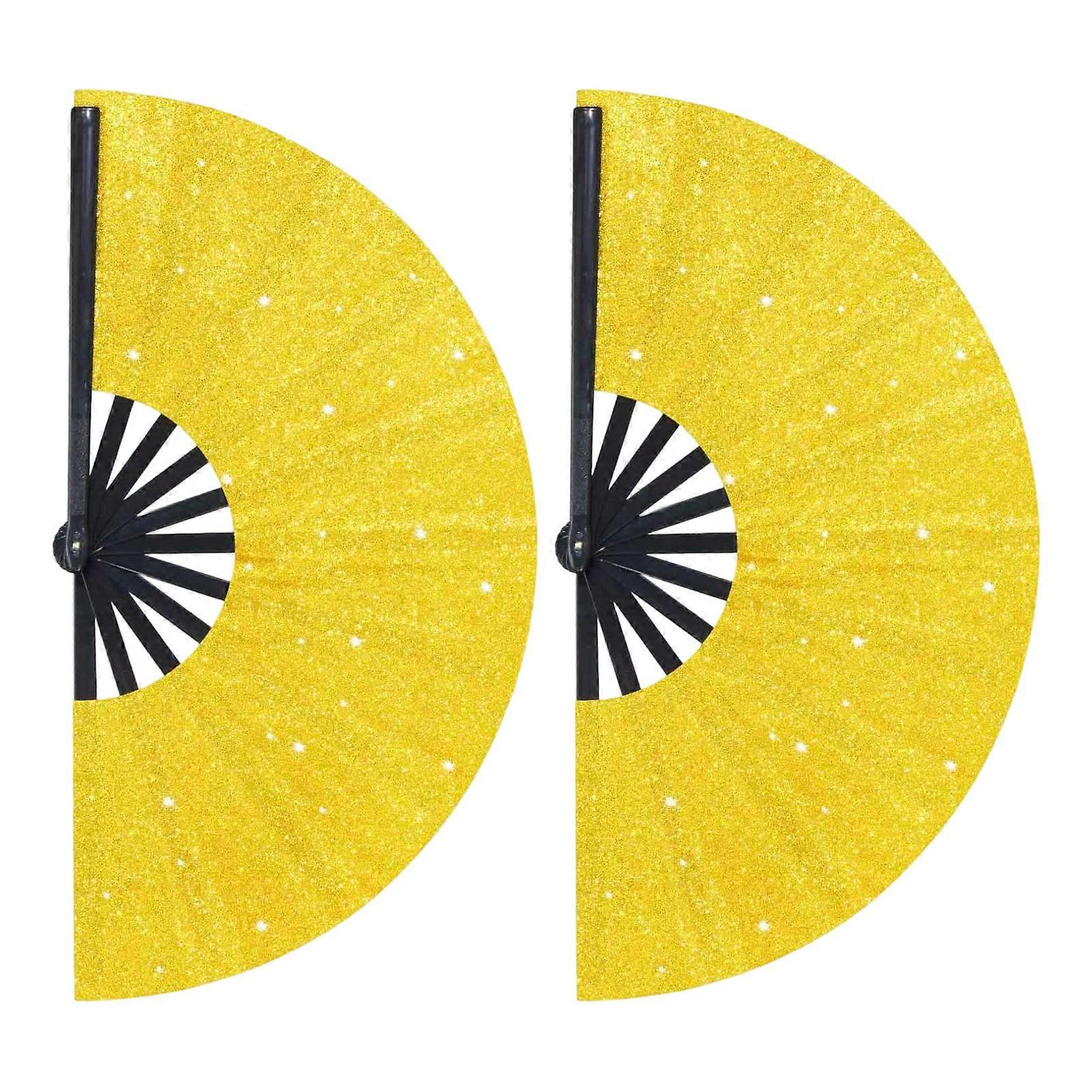Glitters Handheld Fan Durable PP Frame KungFu Fan Perfect For Raves Outdoor Event Everyday Use For Concerts Clubs Yellow