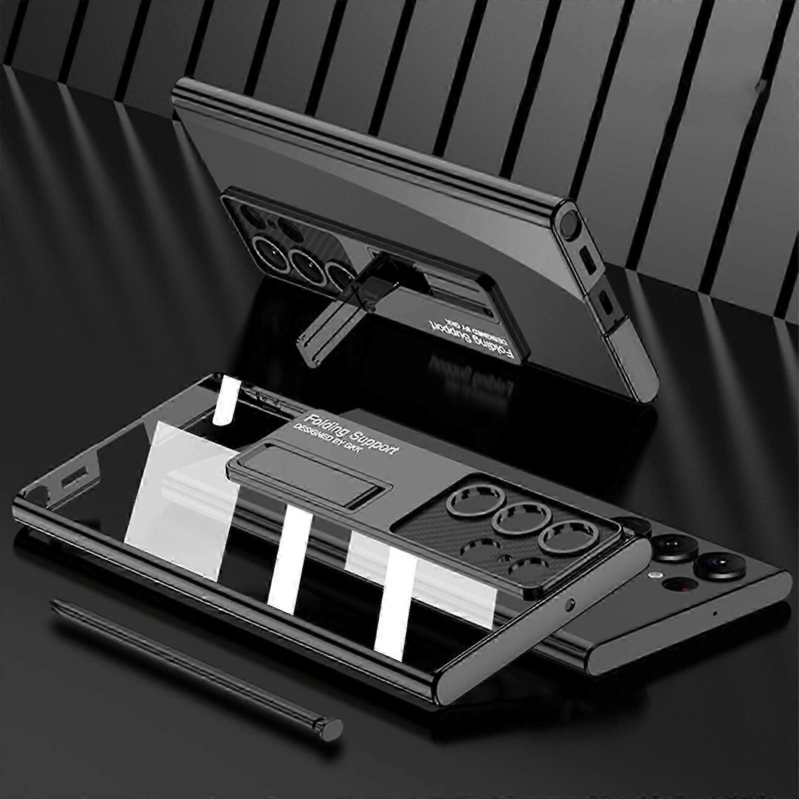 Suitable for Samsung Galaxy S24 Case, Solid Color, Simple and Full-Body Protective Cover Case with Transparent Phantom Stand, Shockproof Anti-Scratch