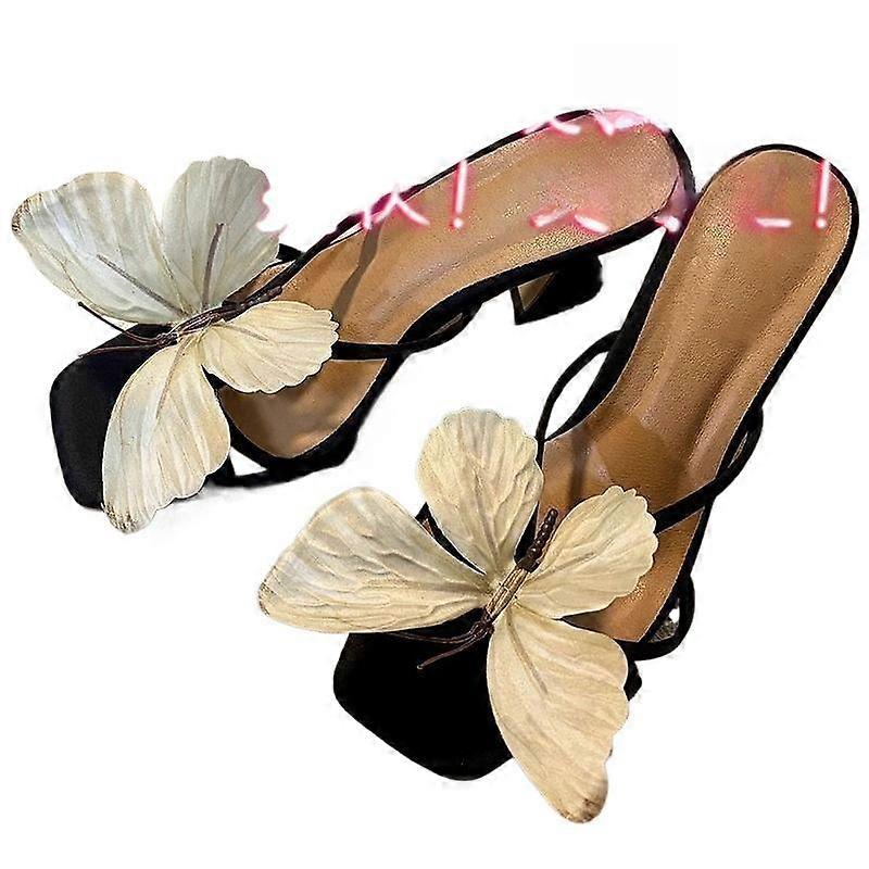 Square Toe Unique Design Butterfly Ankle Strap Heeled Sandals 2025 Spring