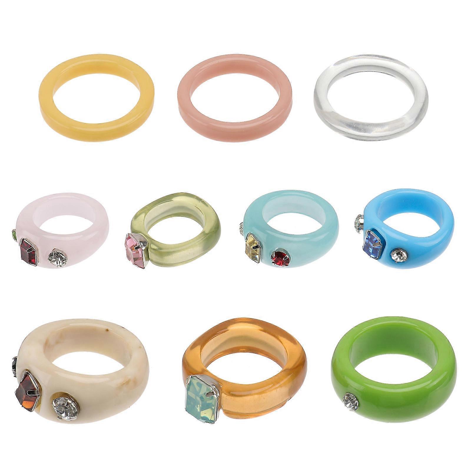 Chic Geometric Resin Ring Set Transparent & Elegant Finger Jewelry for Women, Fashionable Boho Design for Parties