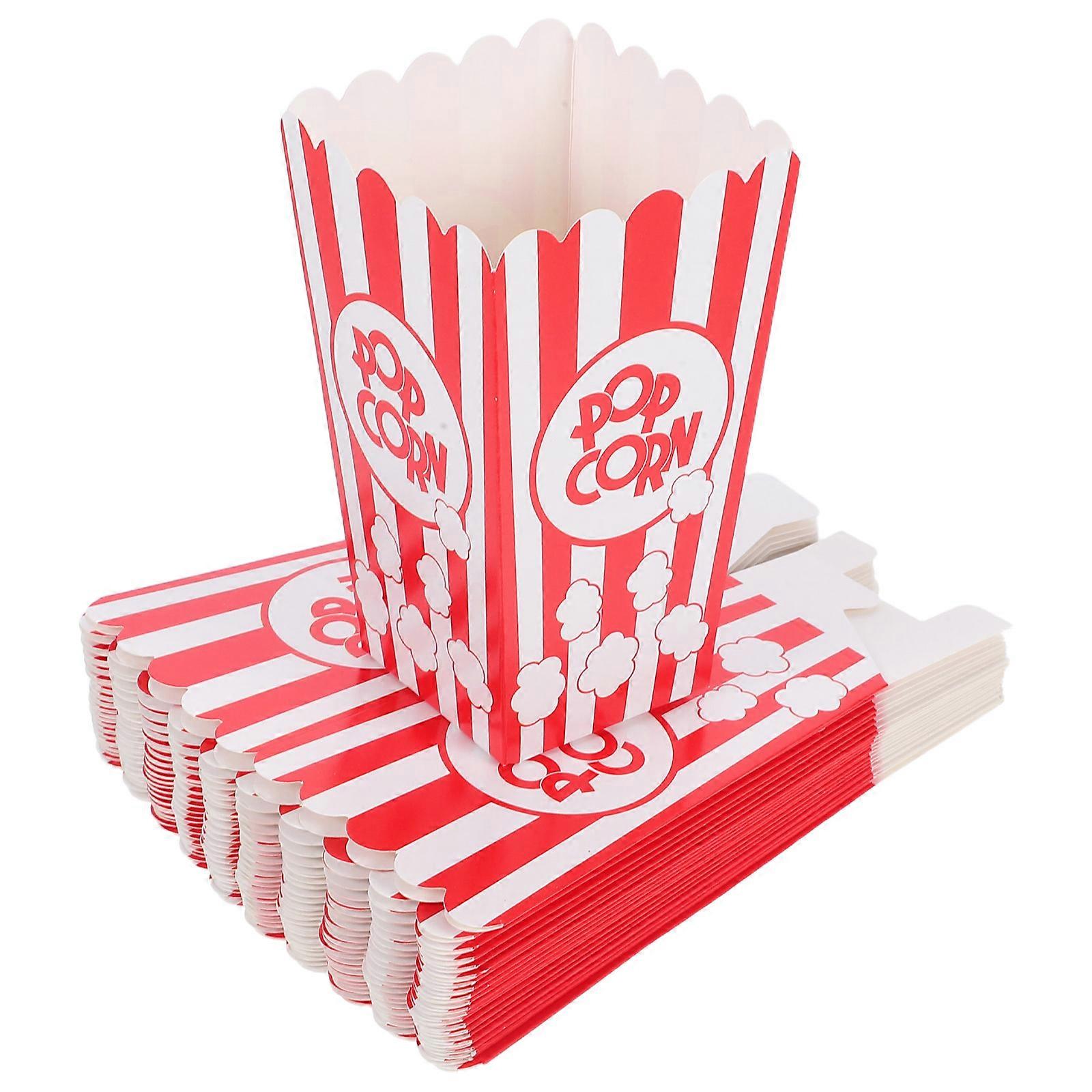 Party Popcorn Containers Paper Snack Bags For Special Occasions Red Striped Design Holding Snacks 24Set
