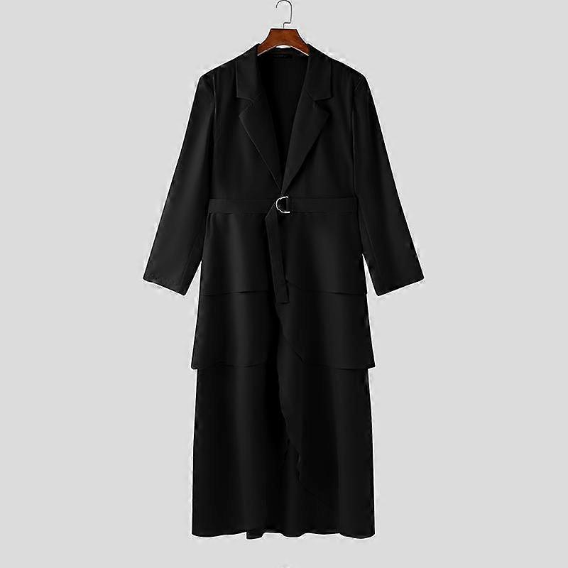 INCERUN Men Long Sleeve Lapel Ruffled Irregular Long Blazer Layers Thin Coats