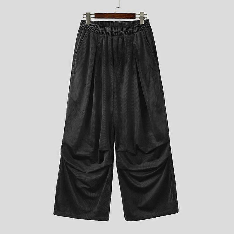 INCERUN Uomo Elastico In Vita Solid Texture Casual Gambe Larghe Pantaloni Pantaloni