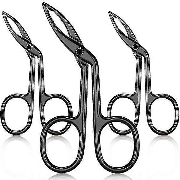 Lot de 3 pinces à sourcils plaquées noires avec poignée en ciseaux et pointe droite
