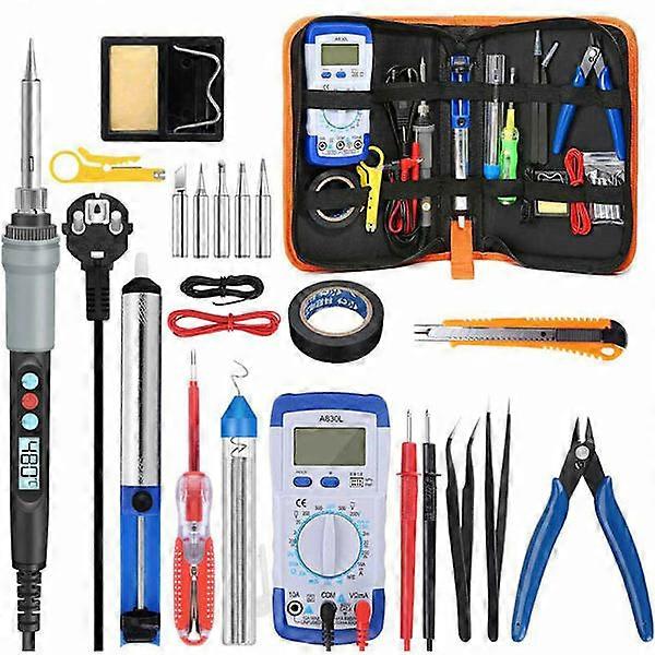 21-in-1 Soldering Iron 60W Soldering Kit Adjustable Temperature with Digital Multimeter 200-450℃ Precision Electric Soldering Iron 5 Soldering Tips