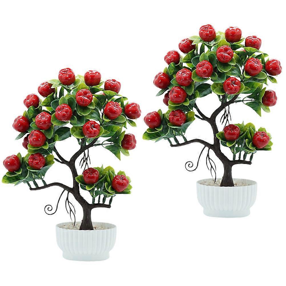 Simulation Fruit Tree 2Pcs Artificial Apples Bonsai Plant for Home Office