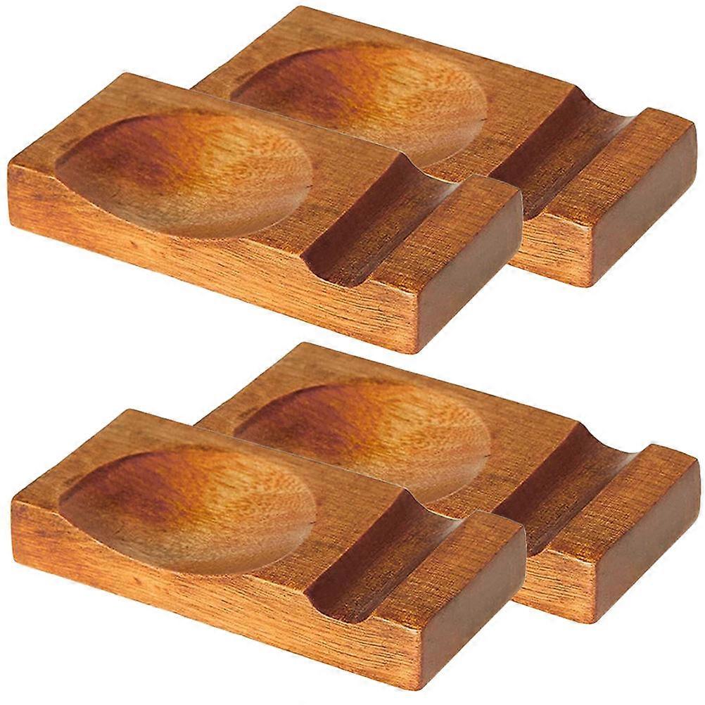 Natural Wood Chopstick Rests Set of 4 Spoon Fork Holders for Home Use Brown Color