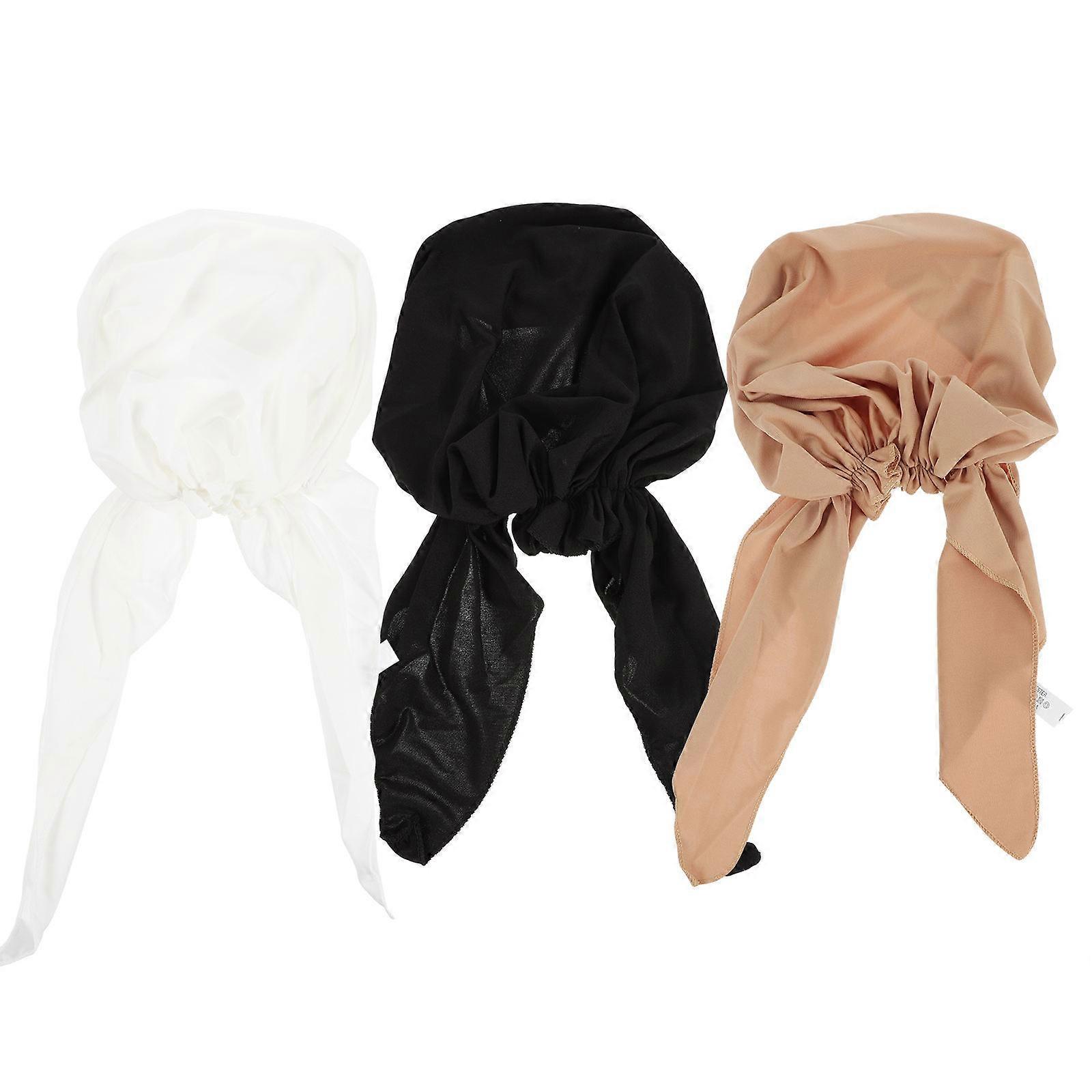 Stretchy Turban Caps For Women Headwear Pure Color Simple Design Milk Fiber Reusable 3Pcs